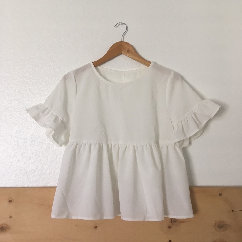Peplum Short Sleeve White Cropped Blouse